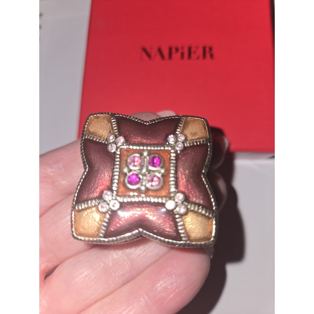 Vintage Pill Box Keepsake Box Enamel NAPIER Rhinestone Xmas Ltd Ed 90s NIB Rare